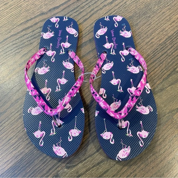 NWOT Vera Bradley Flamingo Fiesta Flip Flops 9-10 Navy Pink - Picture 3 of 8